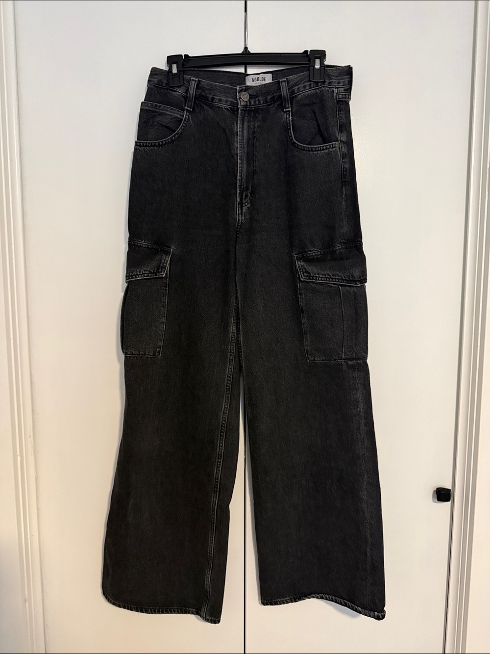 Agolde Black Wide Leg Cargo Jeans